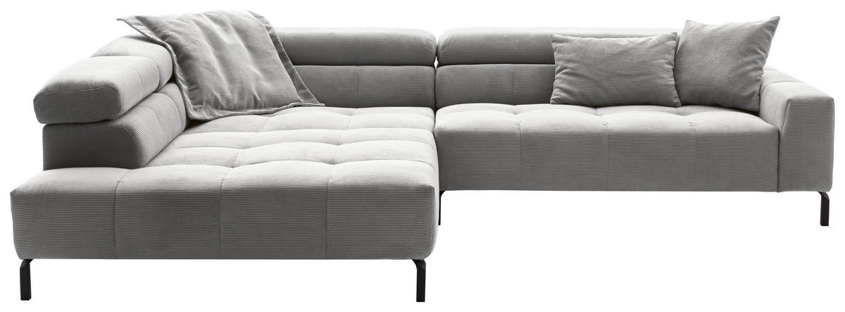 ECKSOFA in Cord Grau  219/311 cm  - Schwarz/Grau, KONVENTIONELL, Textil/Metall (219/311cm) - Hom`in