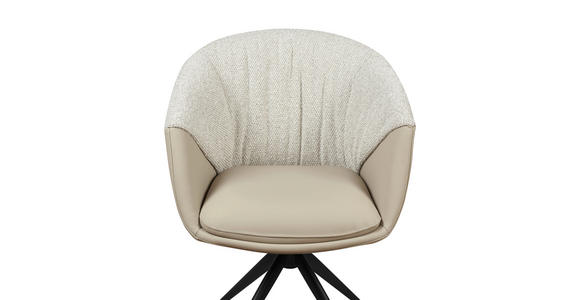 ARMLEHNSTUHL  automatische Rückholfunktion, Sitzfläche 360° drehbar Webstoff Echtleder  - Beige/Schwarz, Design, Leder/Textil (63,5/82.5/63cm) - Novel