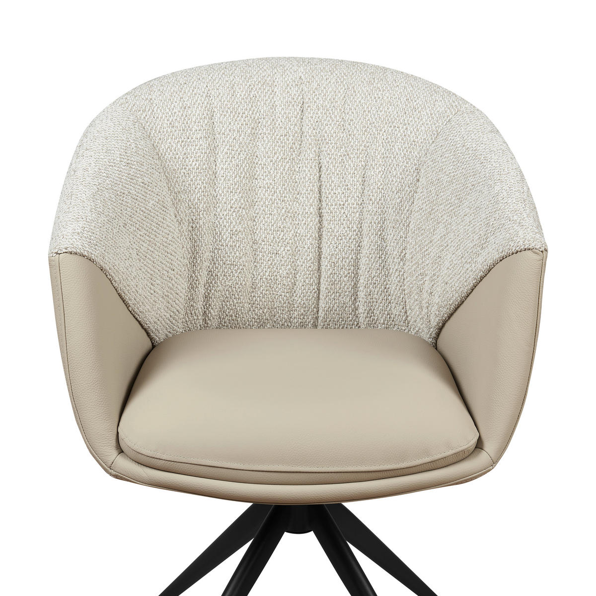 ARMLEHNSTUHL  Sitzfläche 360° drehbar, automatische Rückholfunktion Webstoff Echtleder  - Beige/Schwarz, Design, Leder/Textil (63,5/82.5/63cm) - Novel
