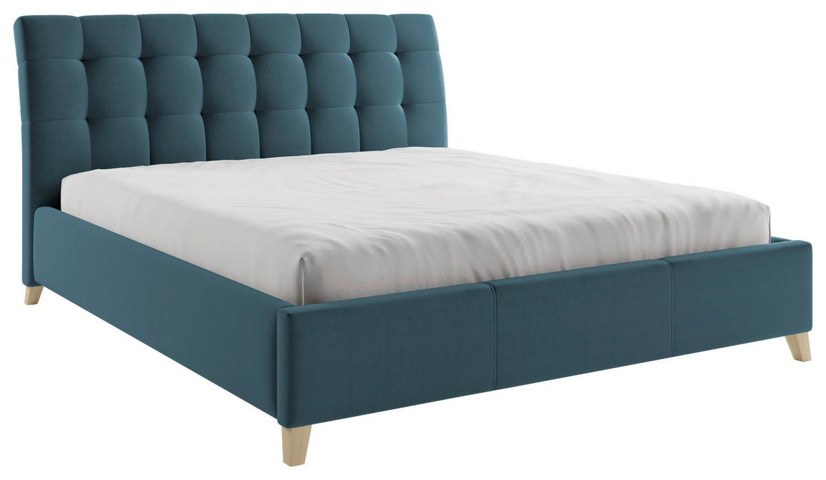 POLSTERBETT 140/200 cm  in Blau  - Blau/Eichefarben, Konventionell, Holz/Textil (140/200cm) - Hom`in