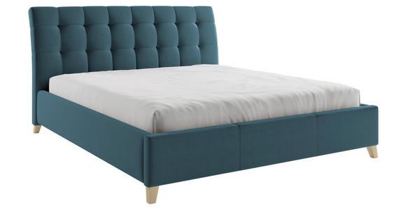 POLSTERBETT Lattenrost, Bettkasten Blau 140/200 cm - Blau/Eichefarben, KONVENTIONELL, Holz/Textil (140/200cm) - Hom`in