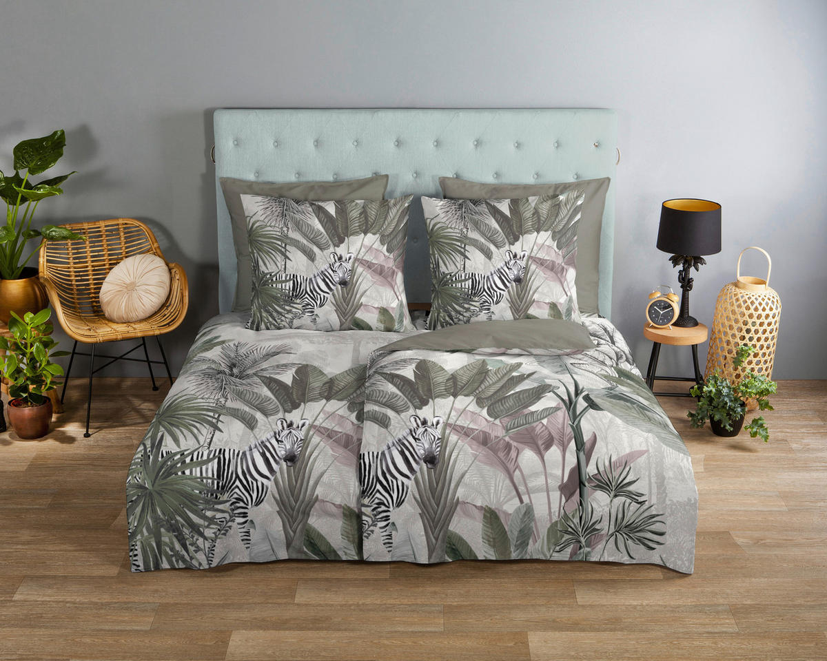 WENDEBETTWÄSCHE Irene Renforcé 155/220 cm  - Jadegrün/Hellgrau, Design, Textil (155/220cm)