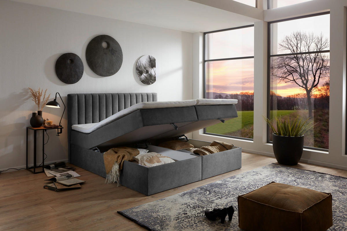 BOXBETT 160/200 cm  in Grau  - Grau, MODERN, Kunststoff/Textil (160/200cm) - MID.YOU