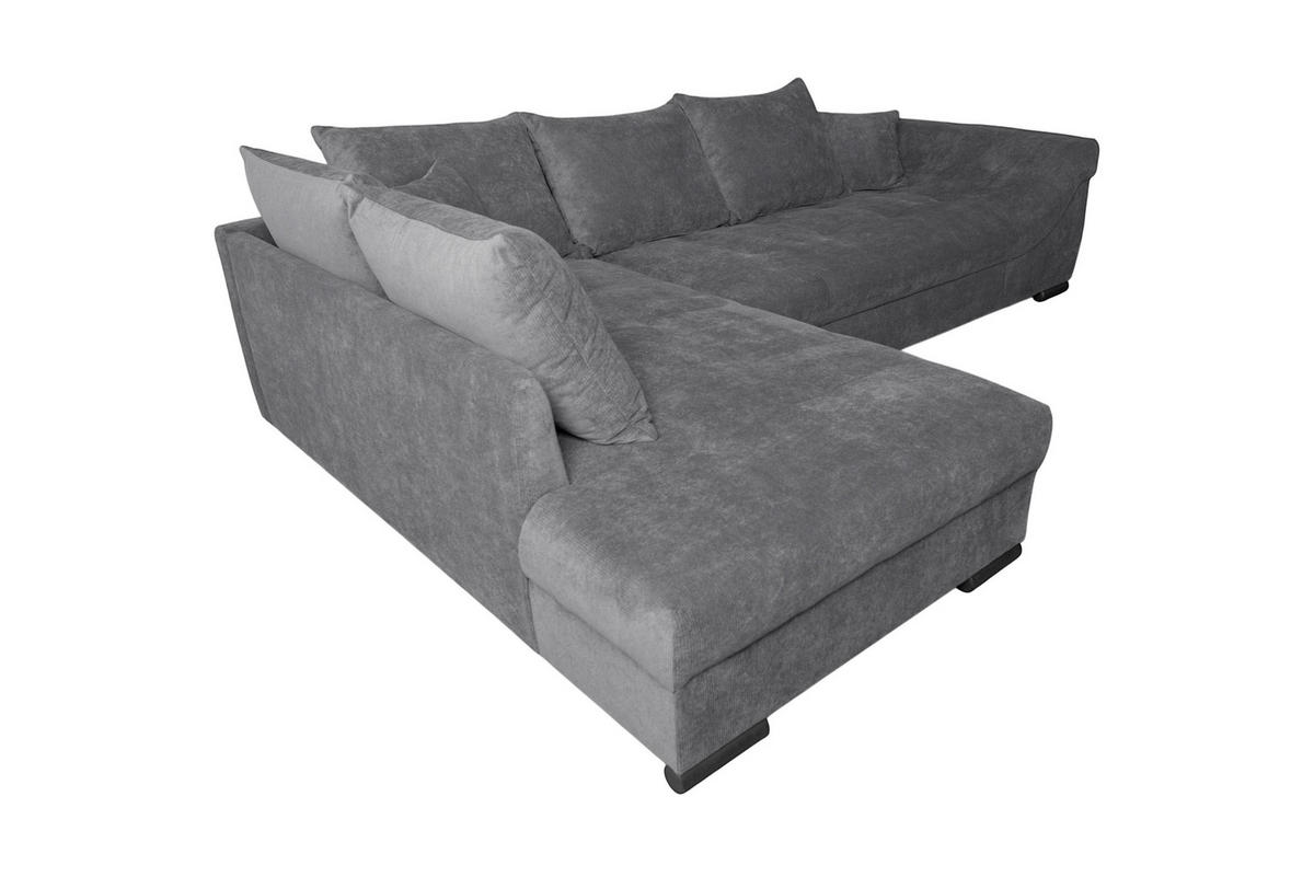ECKSOFA ATLANTA Dunkelgrau Struktur Liegefläche im Originalstoff  - Dunkelgrau/Schwarz, Design, Textil/Metall (202/298cm) - MID.YOU
