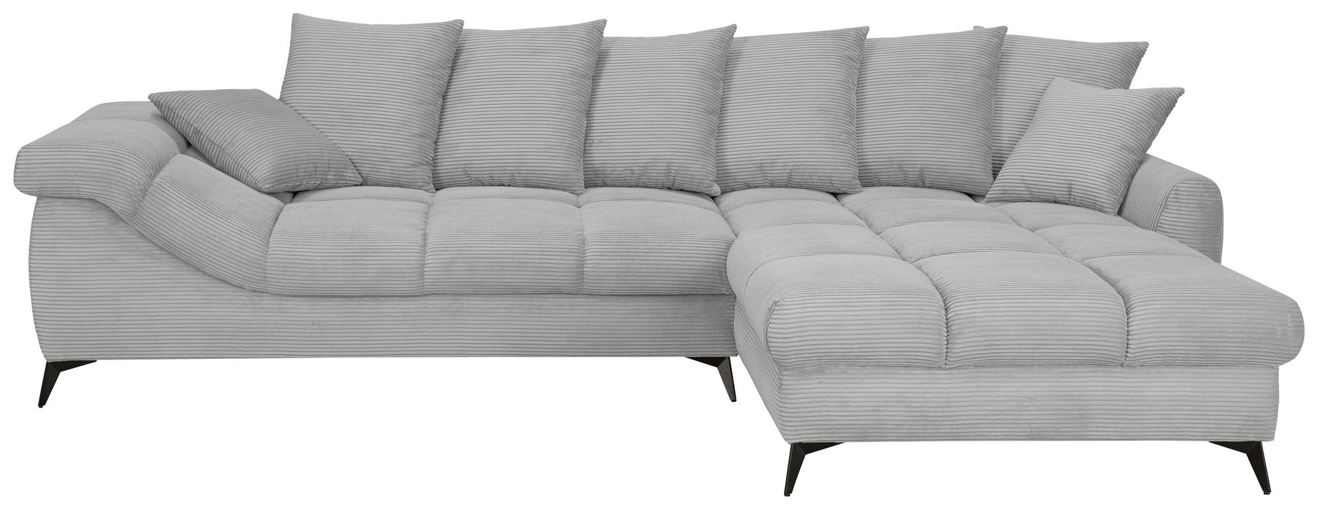 ECKSOFA Hellgrau Cord Rückenkissen, Armlehnenkissen, Rücken echt  - Hellgrau/Schwarz, KONVENTIONELL, Textil/Metall (332/231cm) - Carryhome