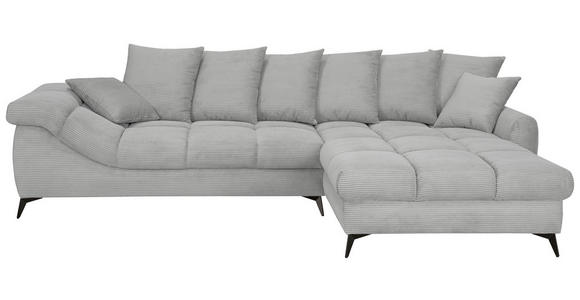 ECKSOFA Hellgrau Cord Rückenkissen, Armlehnenkissen, Rücken echt  - Hellgrau/Schwarz, KONVENTIONELL, Textil/Metall (332/231cm) - Carryhome