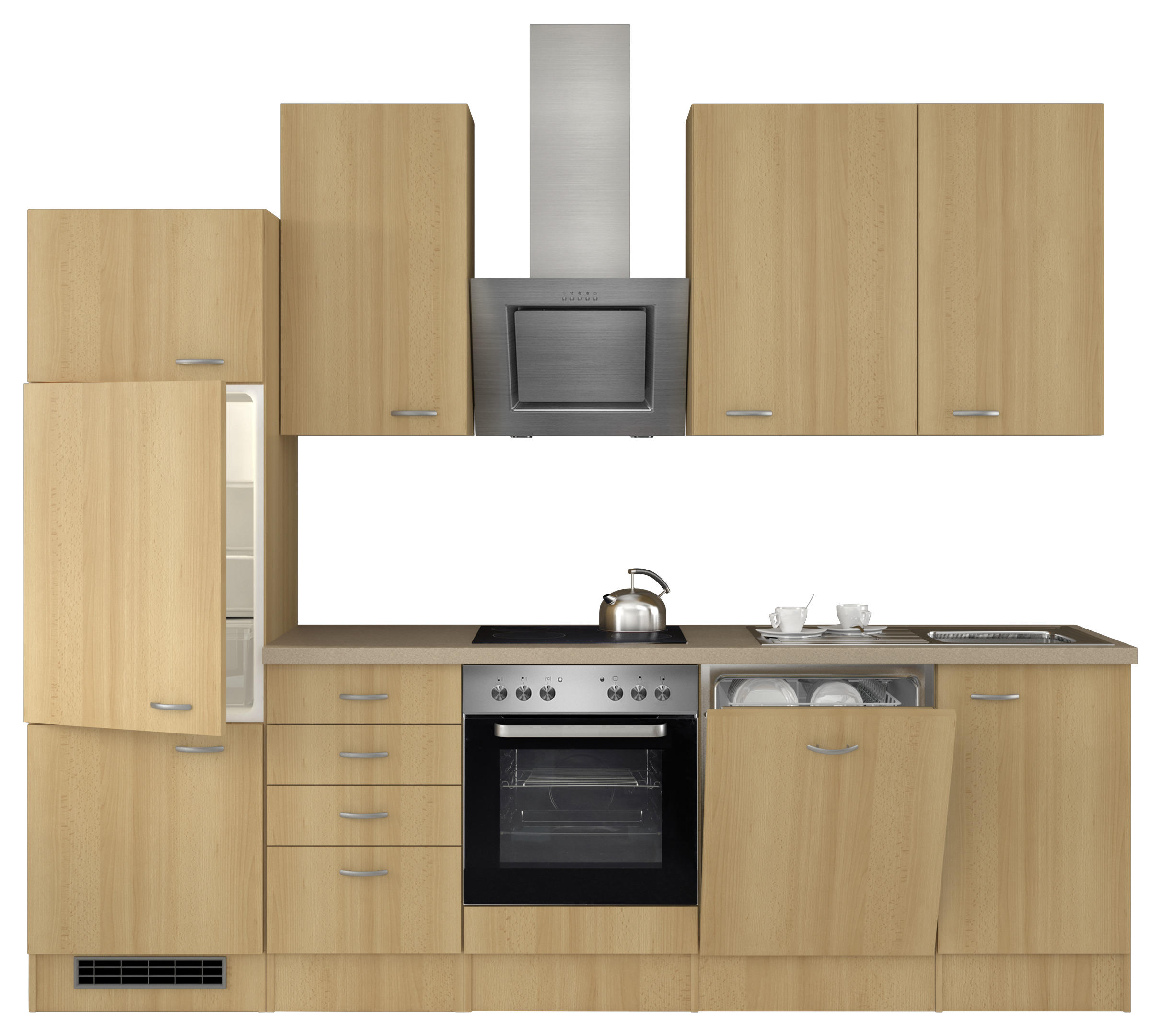 KÜCHENBLOCK 280 cm   in Buchefarben  - Edelstahlfarben/Beige, MODERN, Holzwerkstoff/Kunststoff (280cm) - FlexWell