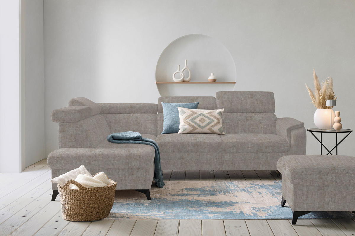 ECKSOFA in Flachgewebe Hellgrau  - Hellgrau/Schwarz, Design, Textil/Metall (203/260cm) - Stylife