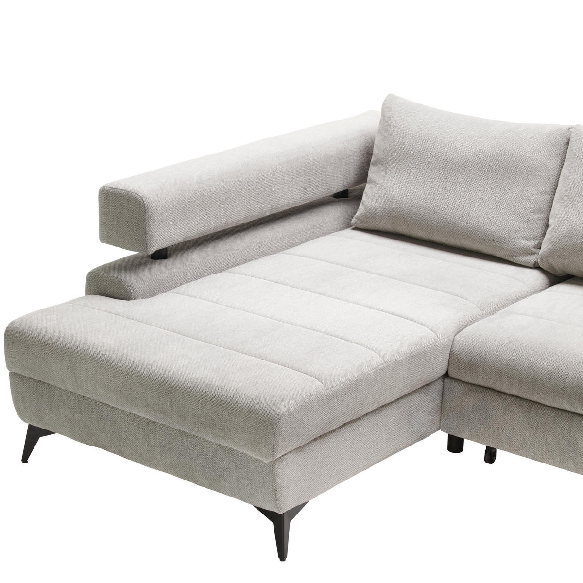 ECKSOFA in Chenille Hellgrau  - Hellgrau/Schwarz, Konventionell, Textil/Metall (184/265cm) - Hom`in