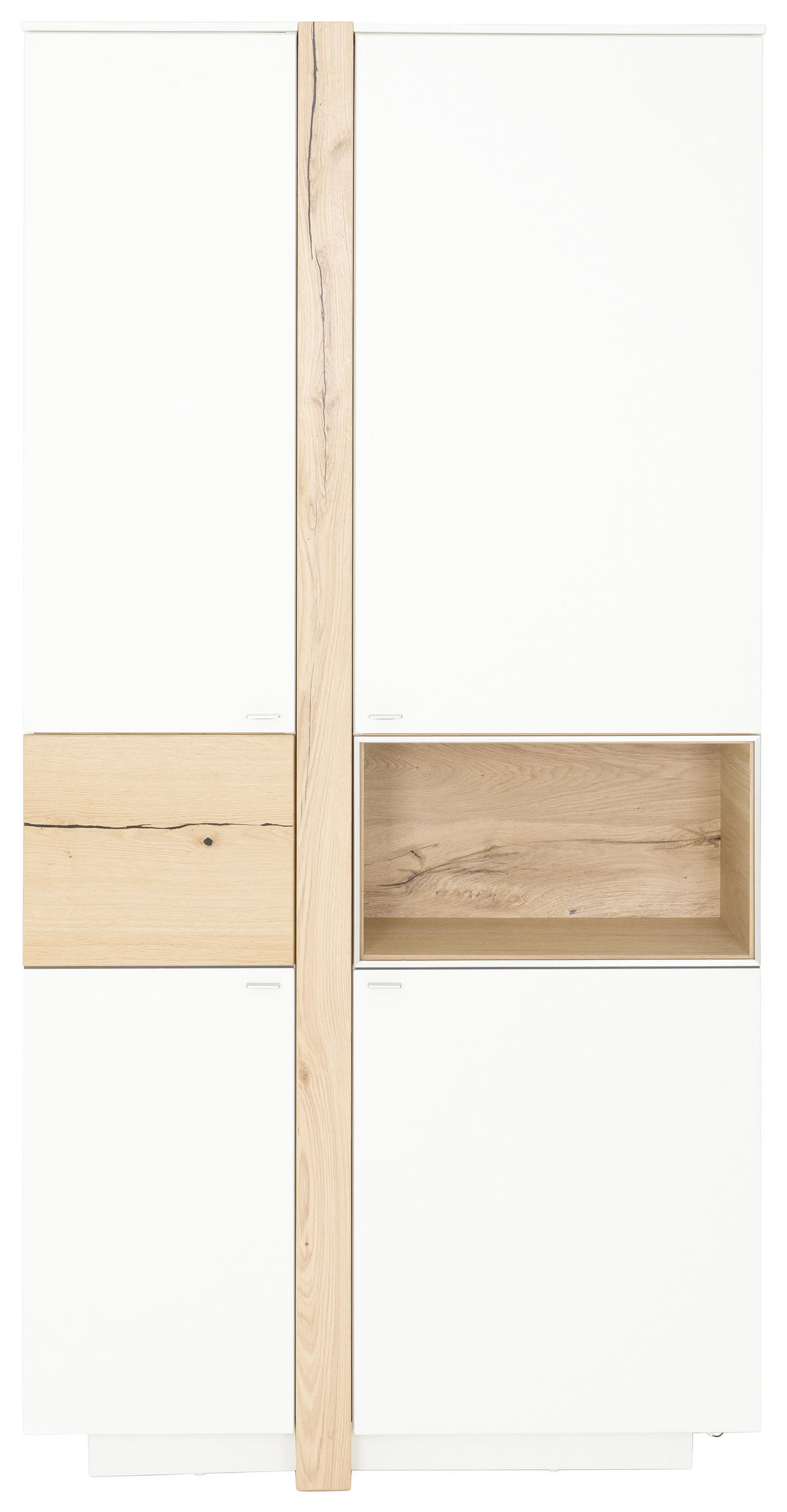VITRINE  in furniert Eiche Weiß, Eichefarben - Edelstahlfarben/Eichefarben, Design, Glas/Holz (108/214/43cm) - Venjakob