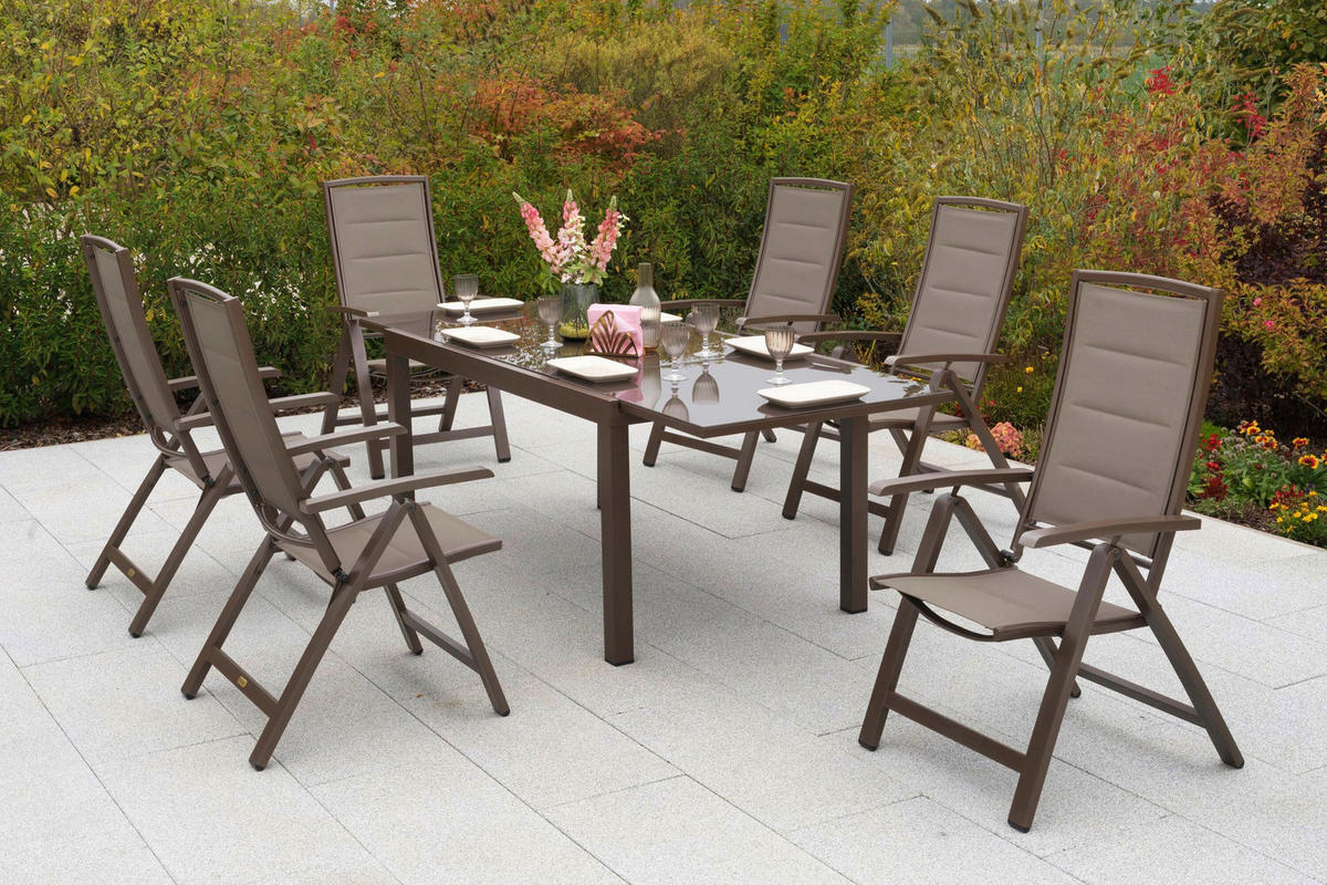 GARTENTISCHGRUPPE beschichtet Aluminium  - Taupe/Braun, KONVENTIONELL, Glas/Textil - Gardenson