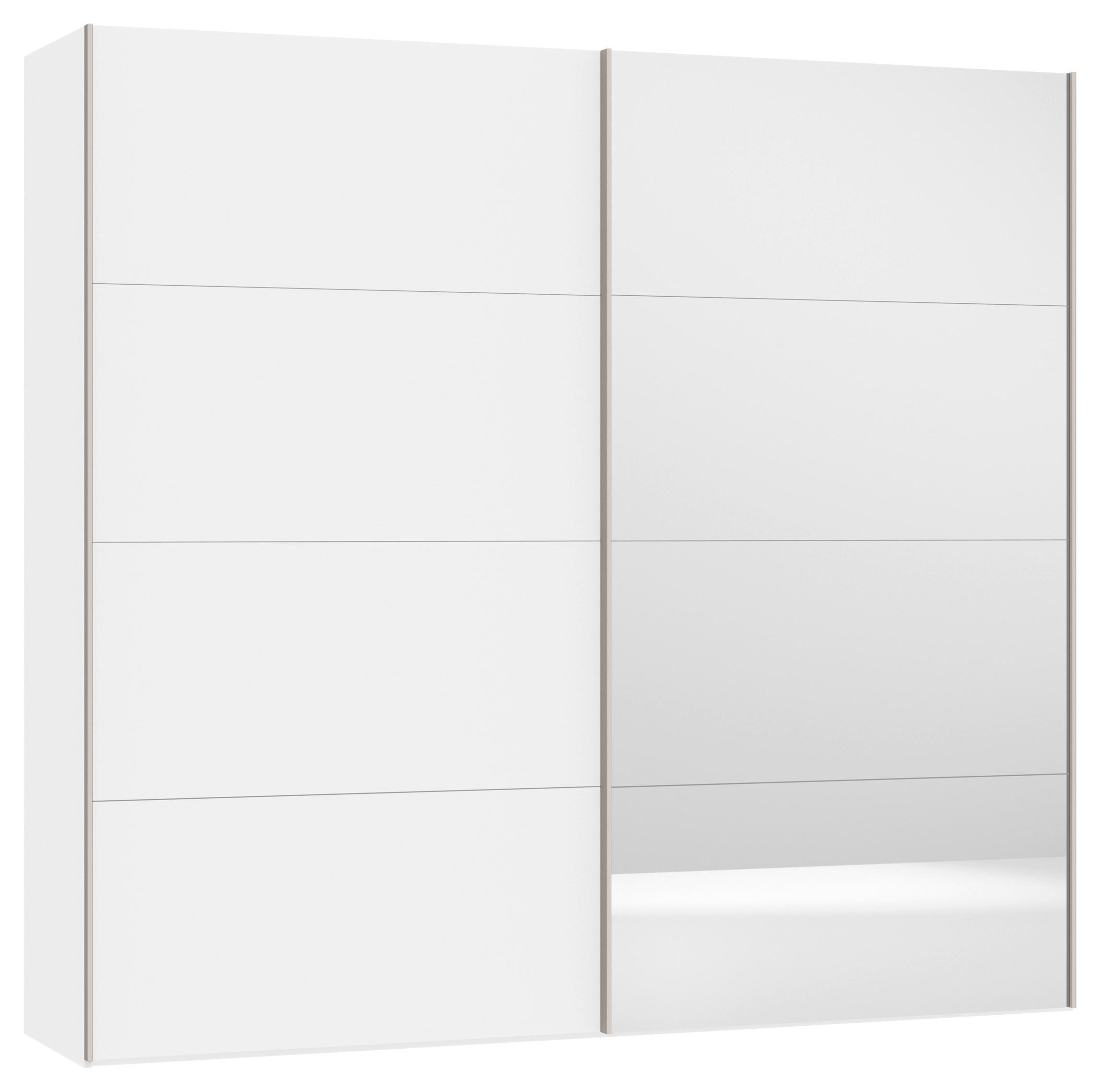 SCHWEBETÜRENSCHRANK  in Weiß  - Edelstahlfarben/Weiß, Design, Glas/Holzwerkstoff (253/236/65cm) - Carryhome