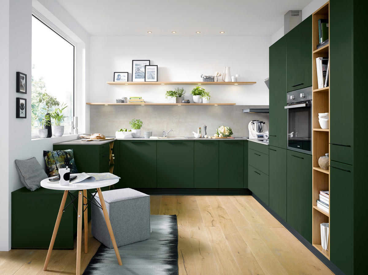EINBAUKÜCHE SILVIA  - Dunkelgrün, Design, Holzwerkstoff - Novel