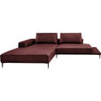 ECKSOFA  in Echtleder Bordeaux  201/304 cm  - Bordeaux/Schwarz, Design, Leder/Metall (201/304cm) - Belluti