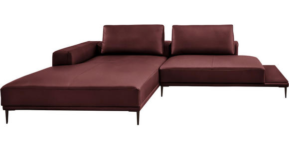 ECKSOFA  in Echtleder Bordeaux  201/304 cm  - Bordeaux/Schwarz, Design, Leder/Metall (201/304cm) - Belluti
