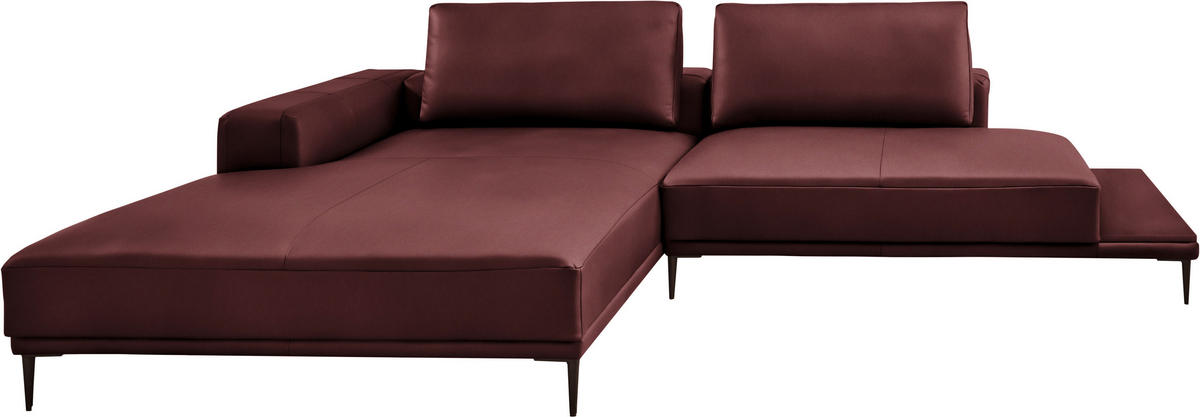 ECKSOFA Echtleder Bordeaux  - Bordeaux/Schwarz, Design, Leder/Metall (201/304cm) - Belluti