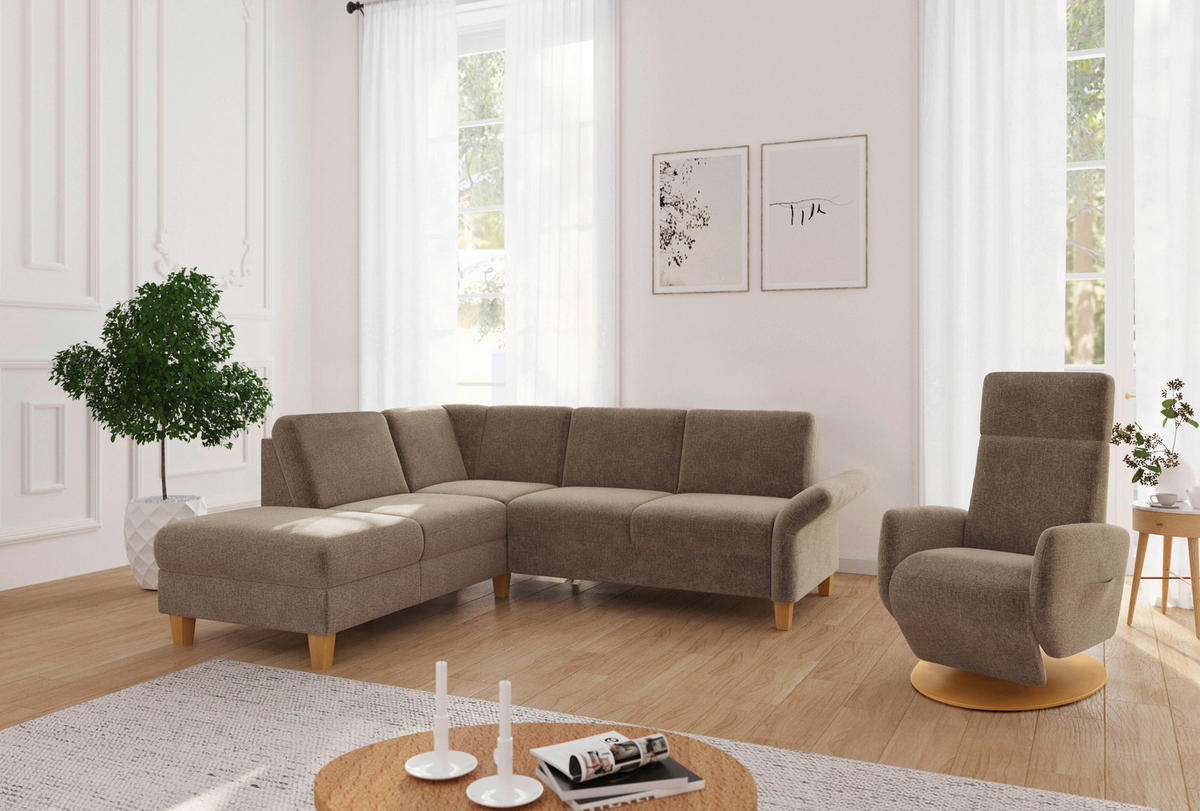 ECKSOFA ROCHELLE E Hellbraun Flachgewebe  - Hellbraun/Eichefarben, KONVENTIONELL, Holz/Textil (216/240cm) - Sit & More