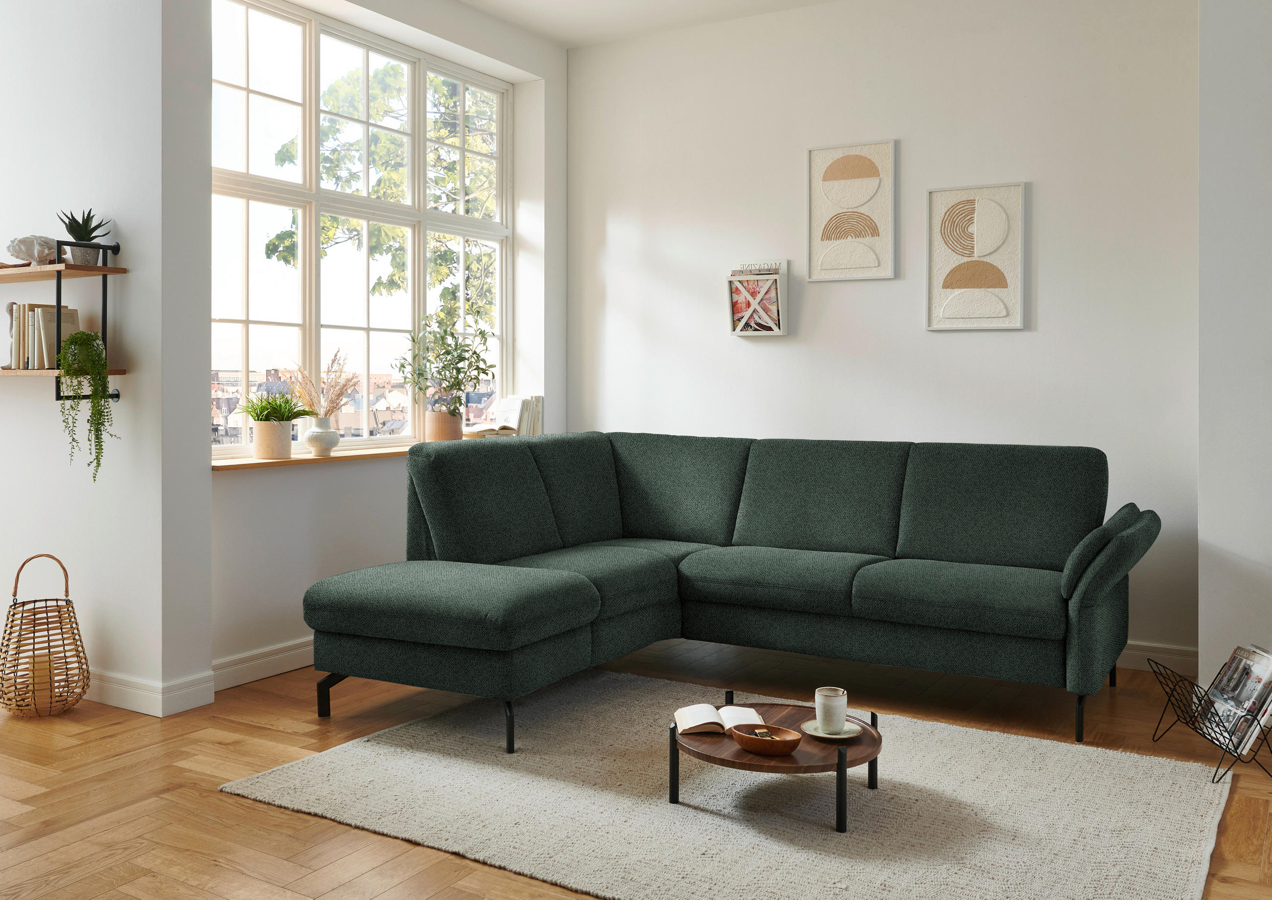 ECKSOFA in Flachgewebe Dunkelgrün  - Dunkelgrün/Schwarz, Konventionell, Textil/Metall (190/241cm) - Beldomo Comfort