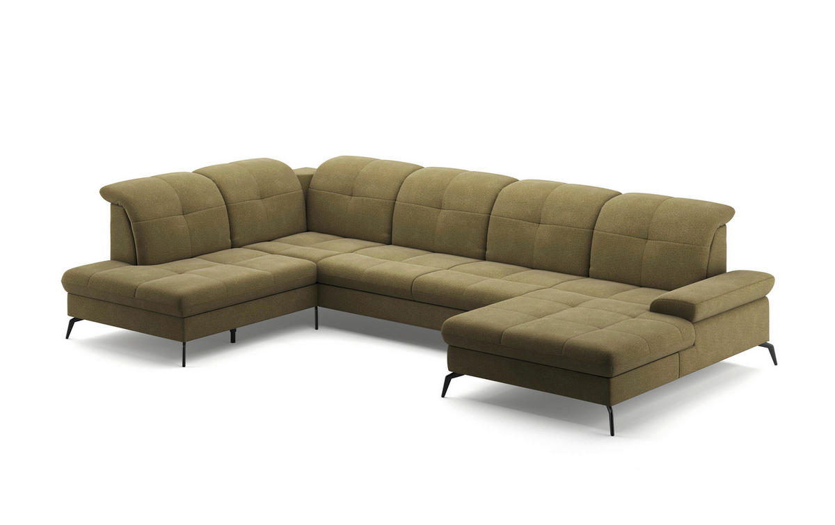 WOHNLANDSCHAFT in Flachgewebe Olivgrün  - Schwarz/Olivgrün, Konventionell, Textil/Metall (231/357/185cm) - Sit & More