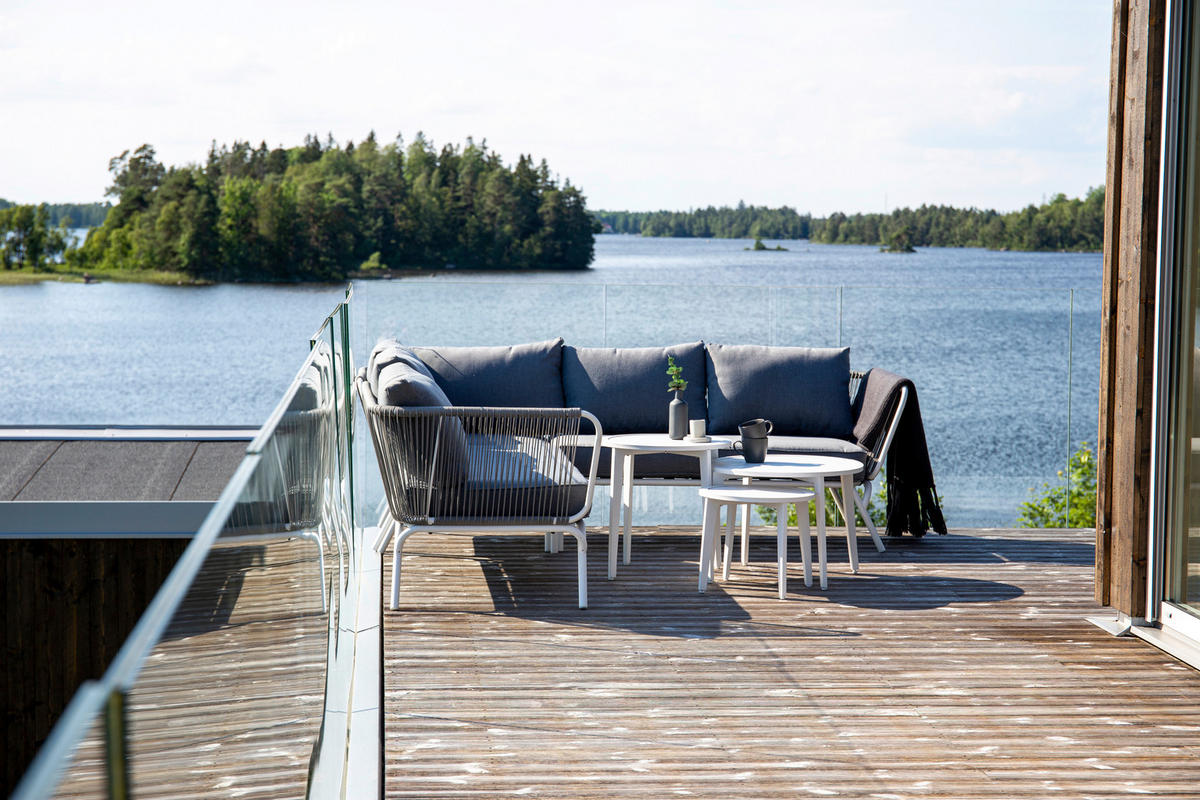 DINING-LOUNGESET  - Weiß/Grau, KONVENTIONELL, Textil/Metall - Gardenson