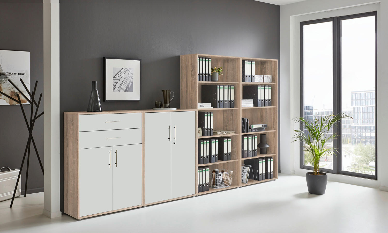 AKTENSCHRANK Weiß, Eichefarben  - Eichefarben/Weiß, MODERN, Holzwerkstoff (337,6/185,6/33cm) - MID.YOU