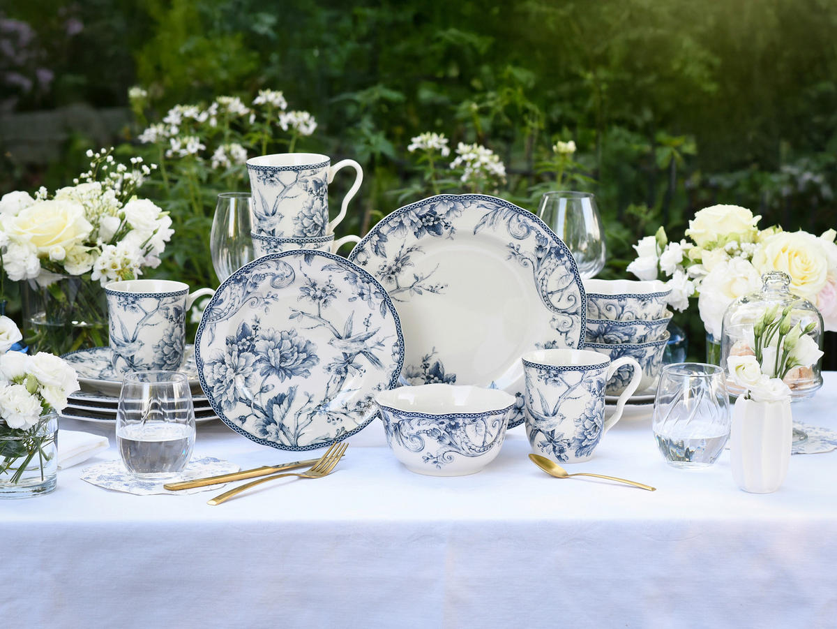 KOMPLETT SERVIS Adelaide Blau 16 delar  - vit/blå, Basics, keramik - Creatable