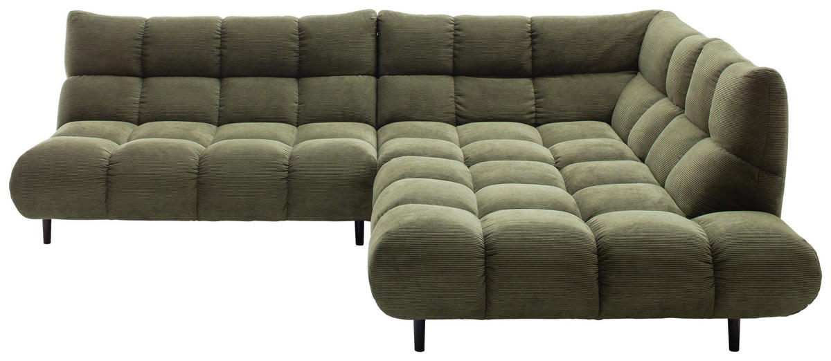 ECKSOFA Feincord Schilfgrün  - Schilfgrün/Schwarz, Design, Holz/Textil (288/215cm) - Pure Home Lifestyle