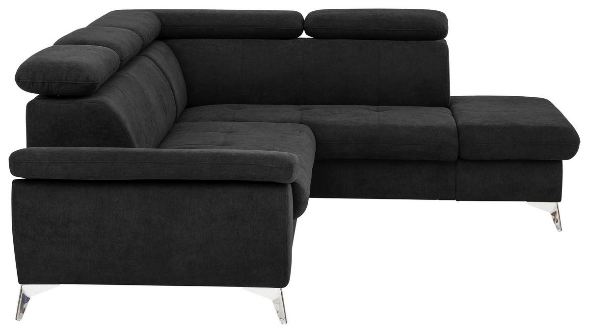 ECKSOFA in Mikrofaser Schwarz  - Chromfarben/Schwarz, Konventionell, Textil/Metall (256/209cm) - Livetastic