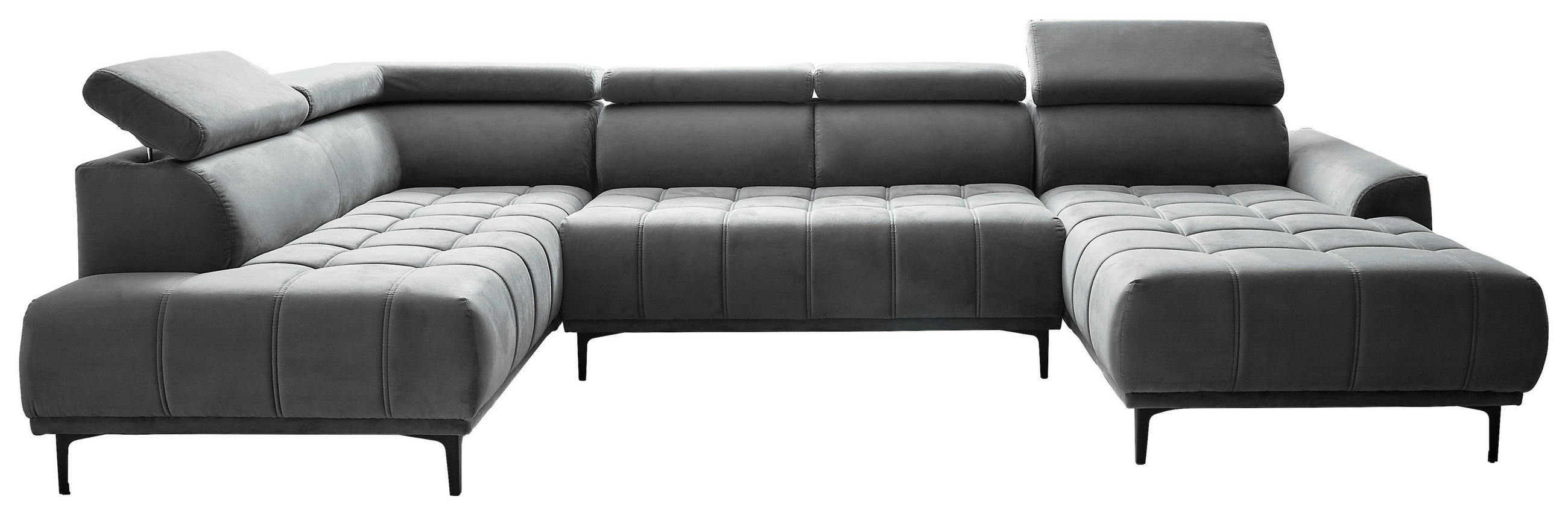 WOHNLANDSCHAFT Graphitfarben Velours - Schwarz/Graphitfarben, Design, Textil/Metall (191/340/172cm) - Stylife