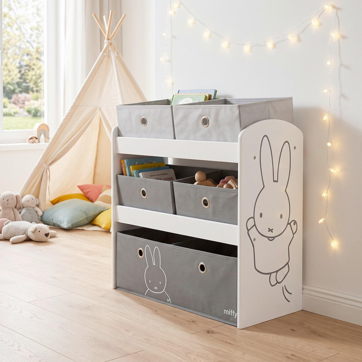 KINDERREGAL Miffy Grau, Weiß  - Weiß/Grau, Basics, Holzwerkstoff/Textil (63,5/67/29,5cm) - Roba
