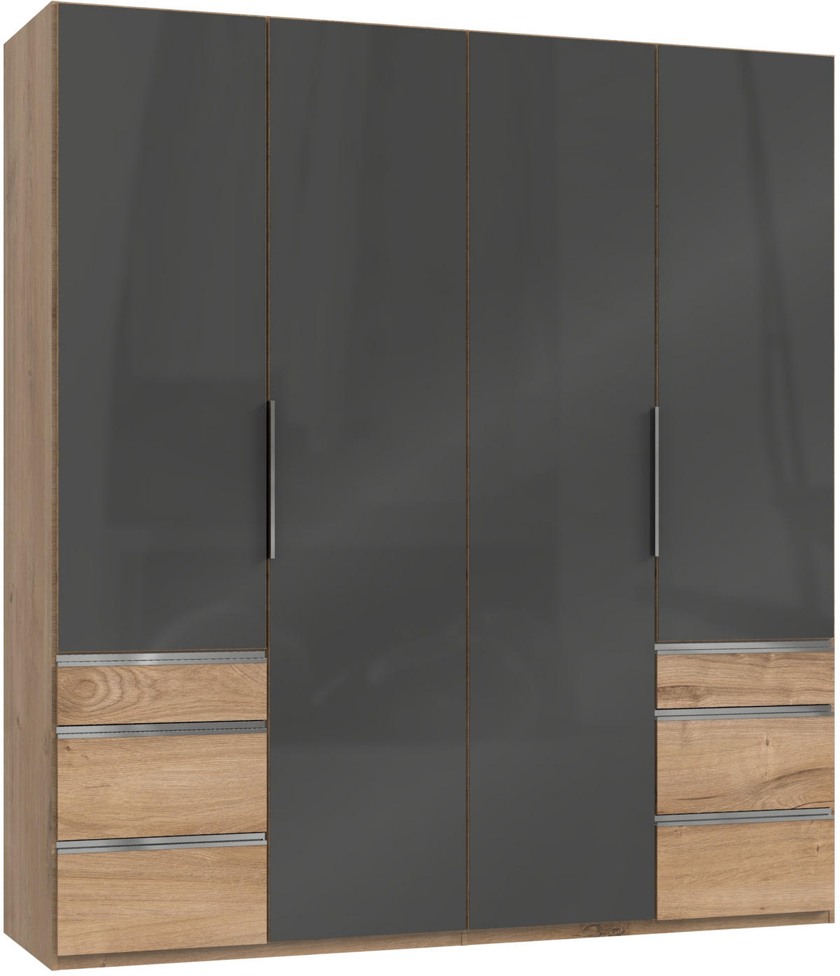 DREHTÜRENSCHRANK in Grau, Eichefarben  - Chromfarben/Eichefarben, Modern, Glas/Holzwerkstoff (200/216/58cm) - MID.YOU