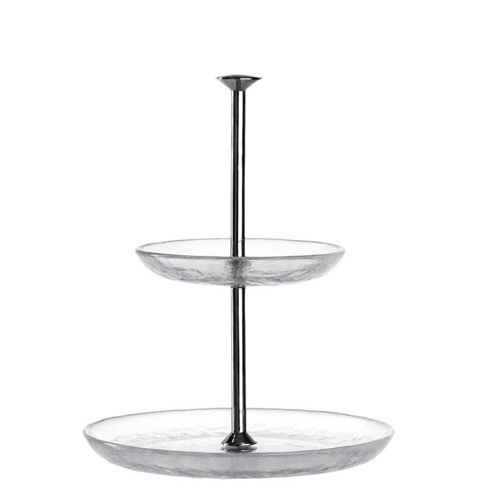 ETAGERE 2-stöckig - Edelstahlfarben/Transparent, KONVENTIONELL, Glas/Metall (21/20/21cm) - Leonardo