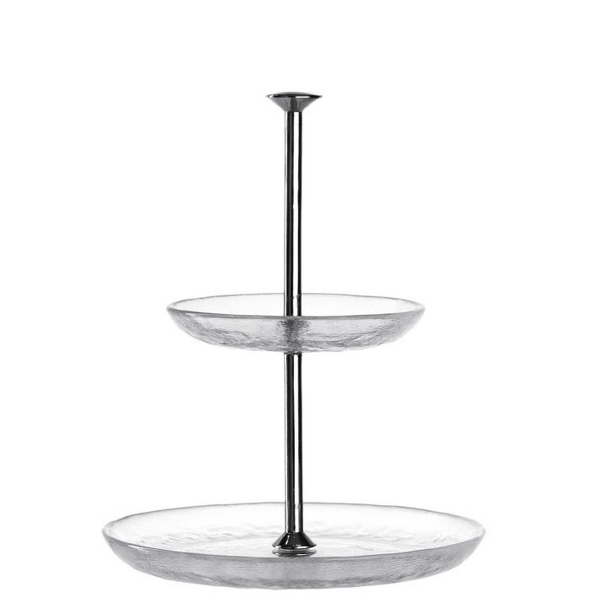 ETAGERE 2-stöckig - Edelstahlfarben/Transparent, KONVENTIONELL, Glas/Metall (21/20/21cm) - Leonardo