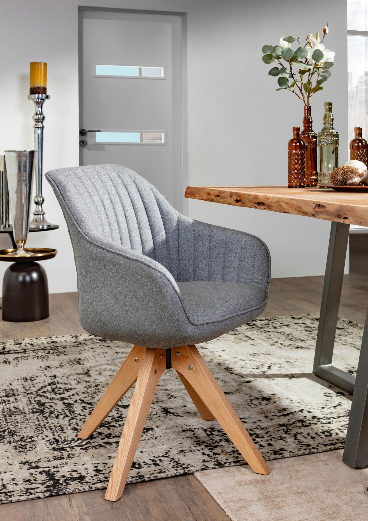 ARMLEHNSTUHL  Stoffauswahl, Sitzfläche 360° drehbar Flachgewebe  Grau  - Naturfarben/Grau, LIFESTYLE, Holz/Textil (60/83/65cm) - home24