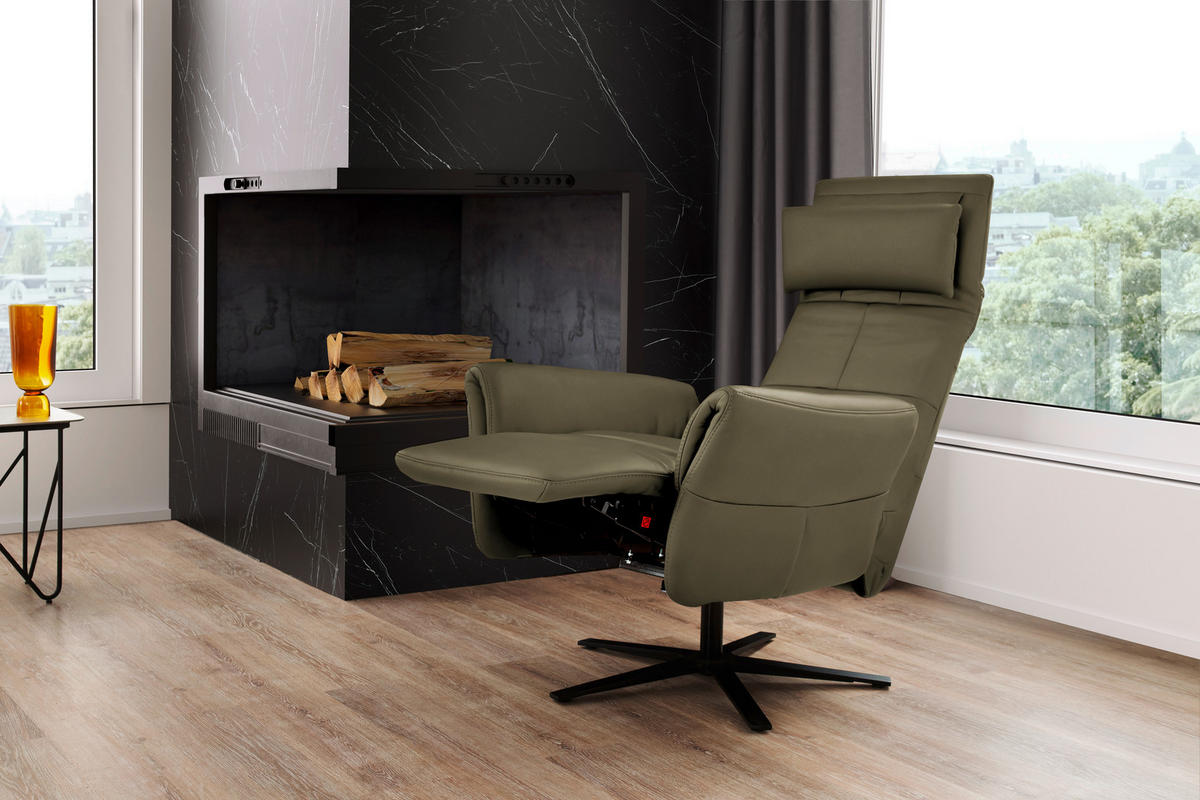 RELAXSESSEL in Leder Olivgrün  - Schwarz/Olivgrün, Design, Leder/Metall (81/118/82cm) - Schöner Wohnen