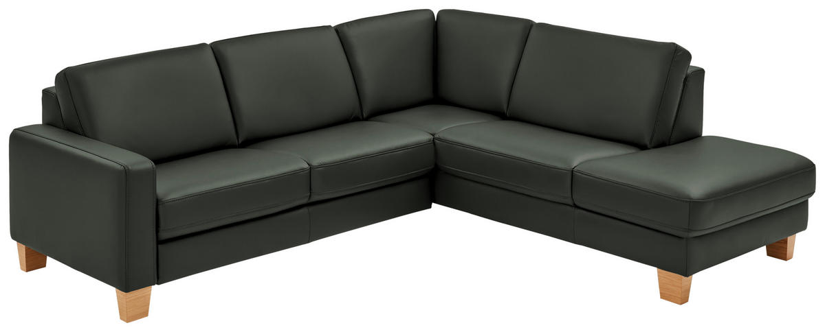 ECKSOFA in Echtleder Dunkelgrün  - Eiche Bianco/Dunkelgrün, Natur, Leder/Holz (257/235cm) - Valdera