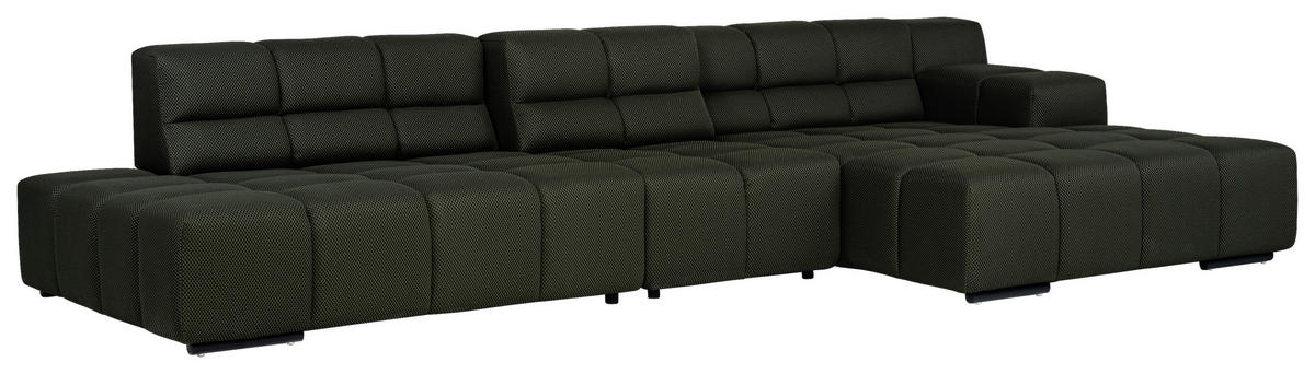 ECKSOFA in Flachgewebe Olivgrün  - Schwarz/Olivgrün, Design, Textil/Metall (356/169cm) - Designwerk
