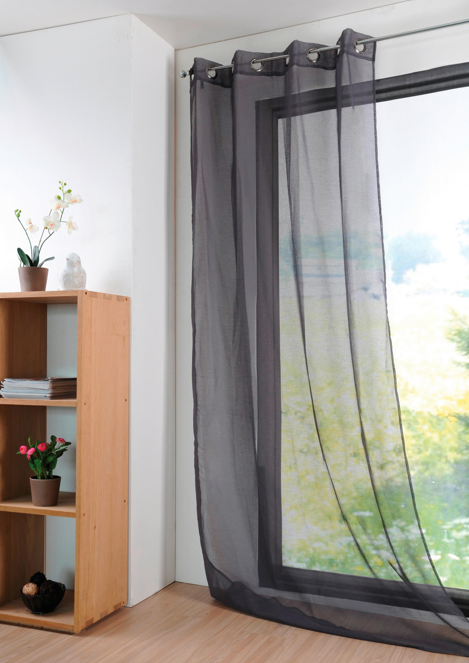 KONČANA ZAVESA  pol prosojno   135/260 cm  - antracit, Basics, tekstil (135/260cm)