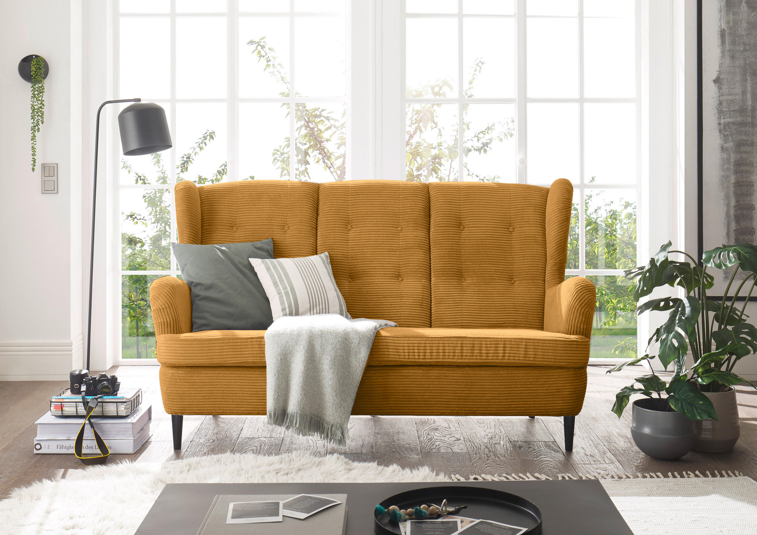 KÖKSSOFFA i manchester gul  - svart/gul, Klassisk, trä/textil (176/103/98cm) - MID.YOU