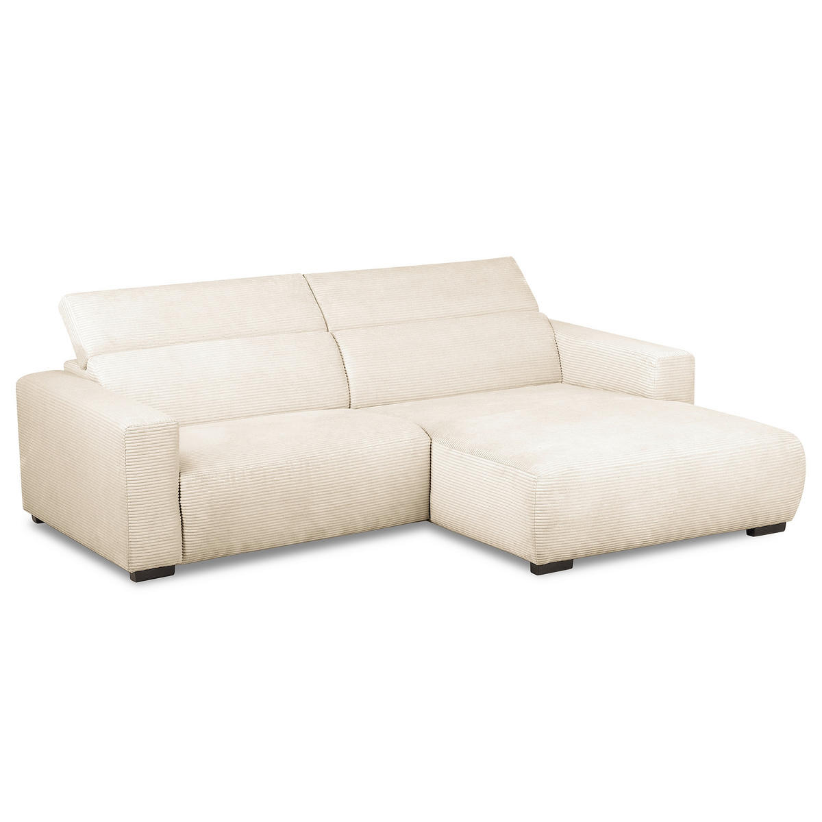ECKSOFA RENO Beige Cord Relaxfunktion, Kopfteilverstellung  - Beige/Schwarz, Design, Kunststoff/Textil (248/184cm) - Livetastic