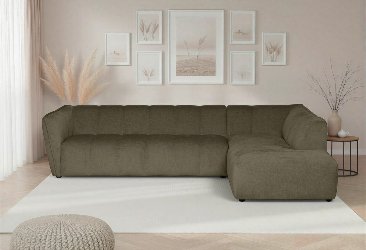 ECKSOFA LIVOLI in Chenille Grün  290/218 cm  - Schwarz/Grün, Design, Textil (290/218cm) - MID.YOU