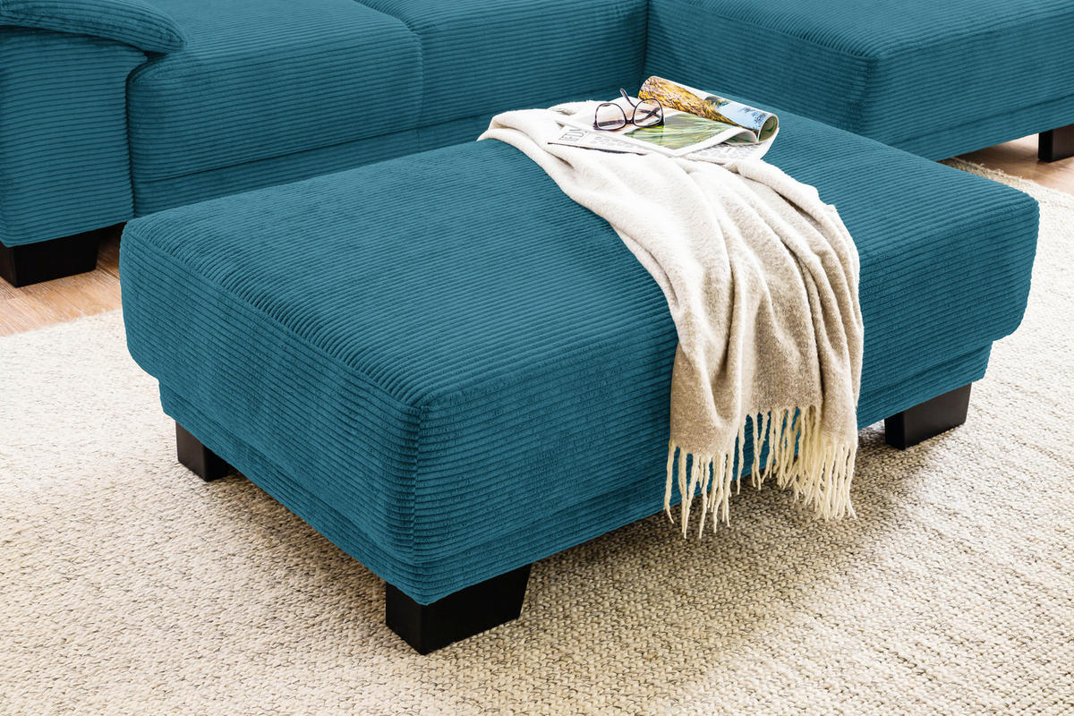 ECKSOFA in Cord Petrol  - Petrol/Schwarz, Design, Holz/Textil (270/174cm) - Pure Home Lifestyle