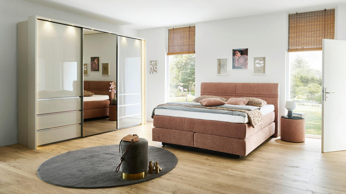 BOXSPRINGBETT 180/200 cm,  in Rotbraun, gepolstertes Kopfteil, Topper, Matratzen, H2 + H3 = mittel + fest  - Rotbraun/Schwarz, MODERN, Holzwerkstoff/Textil (180/200cm) - Hukla