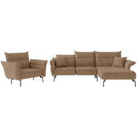 ENSEMBLE DE SALON in Flachgewebe Hellbraun  - Hellbraun/Edelstahlfarben, Design, Textil/Metall (265/185cm) - Livetastic