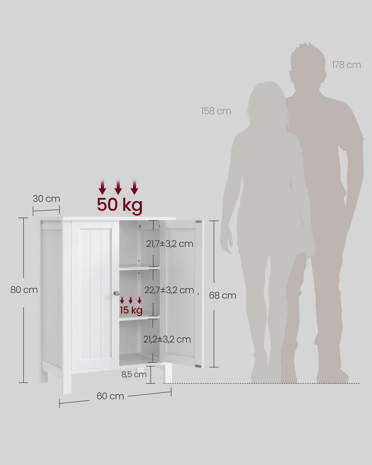 SEITENSCHRANK 60/80/30 cm  - Weiß, Trend, Holzwerkstoff/Metall (60/80/30cm) - MID.YOU