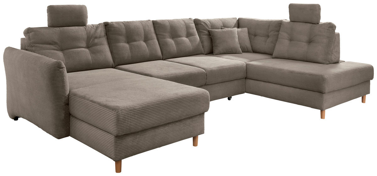 WOHNLANDSCHAFT in Cord Graubraun  - Graubraun/Naturfarben, Modern, Holz/Textil (176/338-352/206cm) - Livetastic