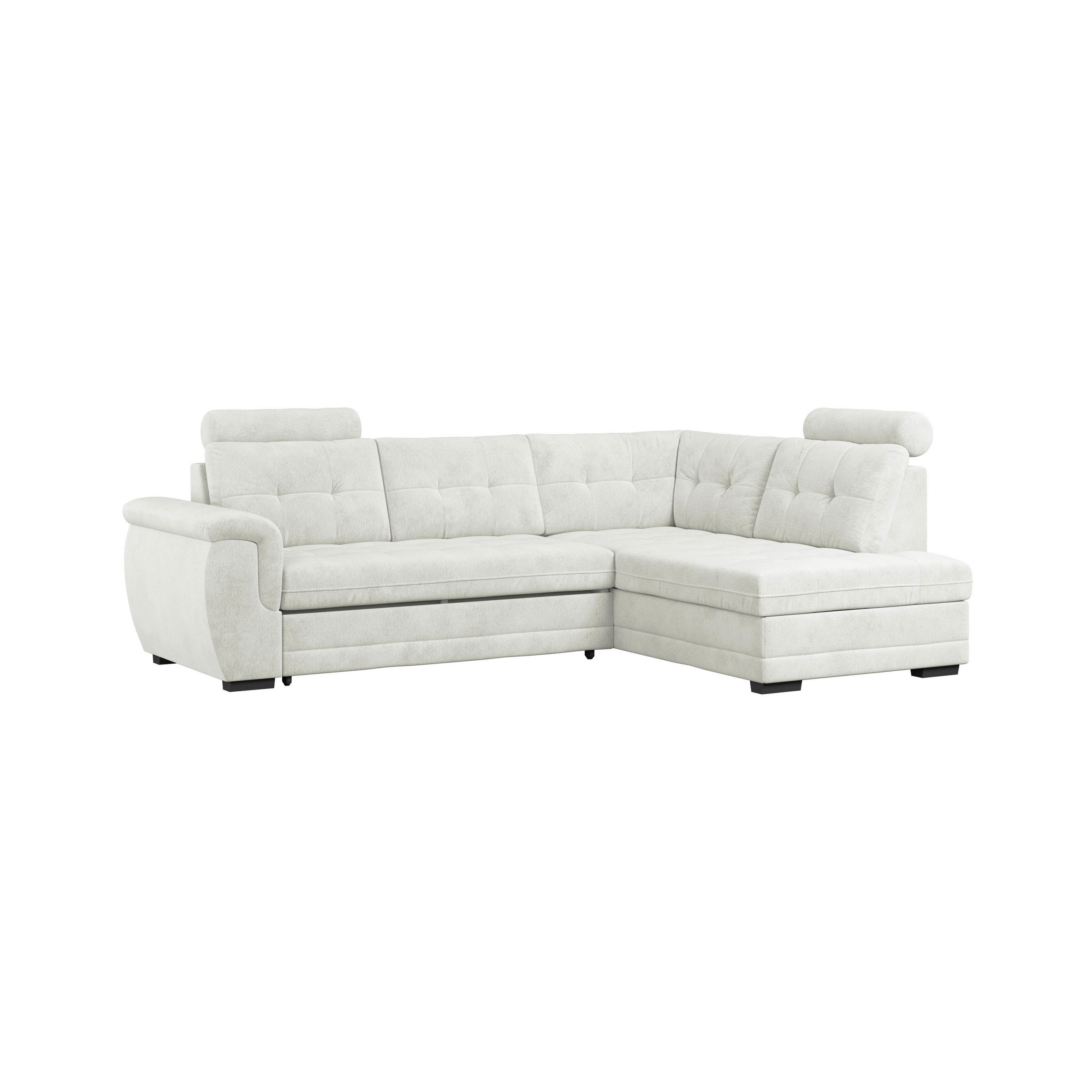 ECKSOFA FALCO NEW Creme Mikrofaser, Struktur Bettkasten, Kopfstütze  - Creme/Schwarz, KONVENTIONELL, Kunststoff/Textil (251/183cm) - MID.YOU