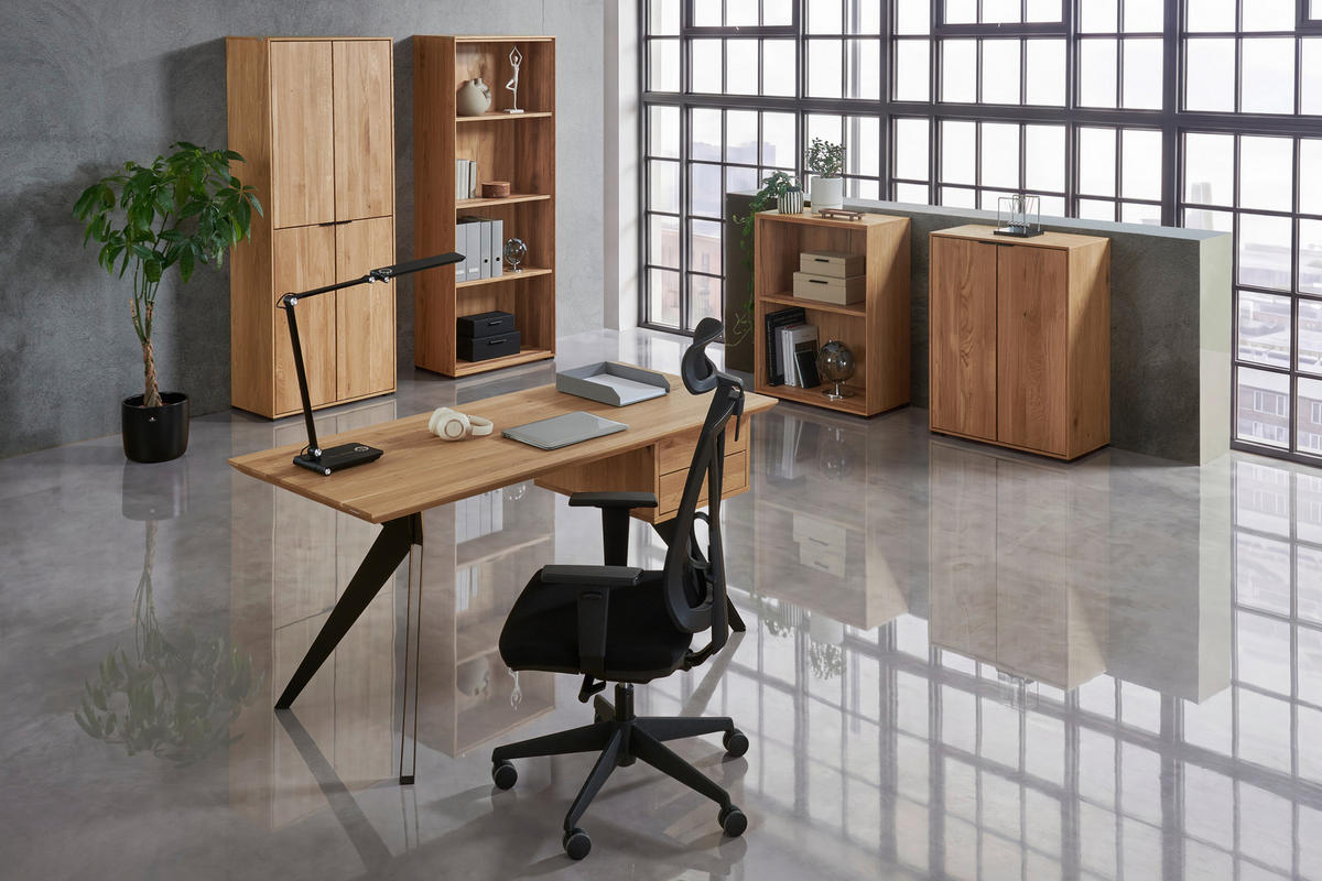 SCHREIBTISCH 160/70/75 cm  in Wildeiche  - Wildeiche/Schwarz, Natur, Holz/Metall (160/70/75cm) - Linea Natura