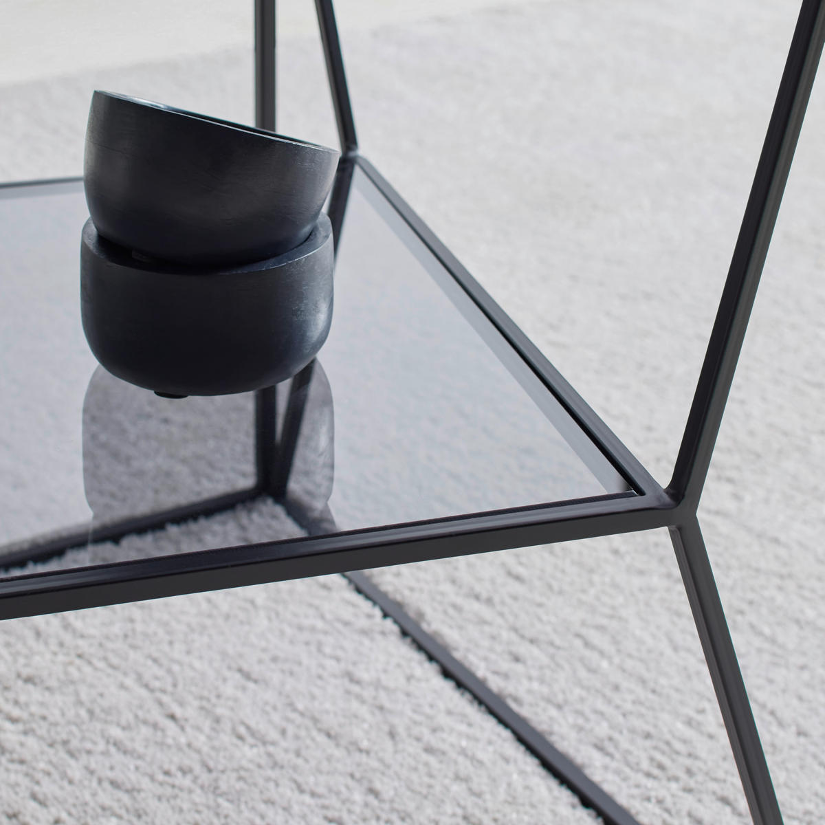 BEISTELLTISCH 40/40/45 cm Grau, Schwarz quadratisch  - Schwarz/Grau, Design, Glas/Metall (40/40/45cm) - Landscape