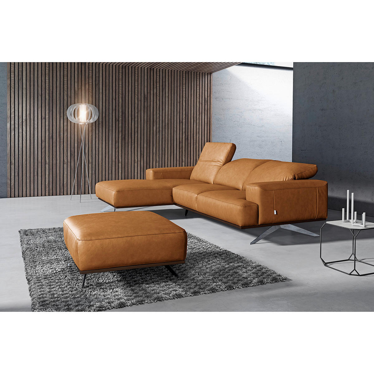 ECKSOFA  in Echtleder Cognac  187/295 cm  - Chromfarben/Cognac, Design, Leder/Metall (187/295cm) - Livetastic